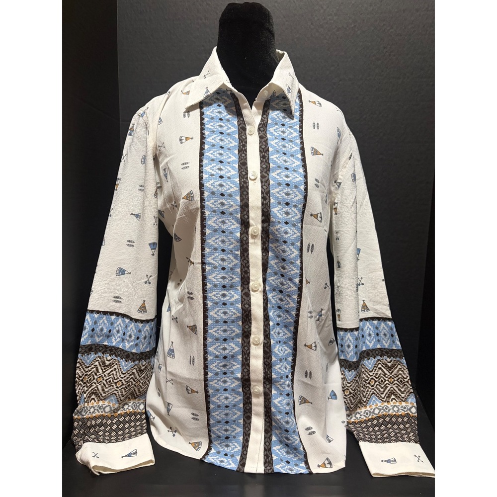 Panhandle Southwestern Teepee Aztec Cowgirl Western Festival Button Shirt Sz S